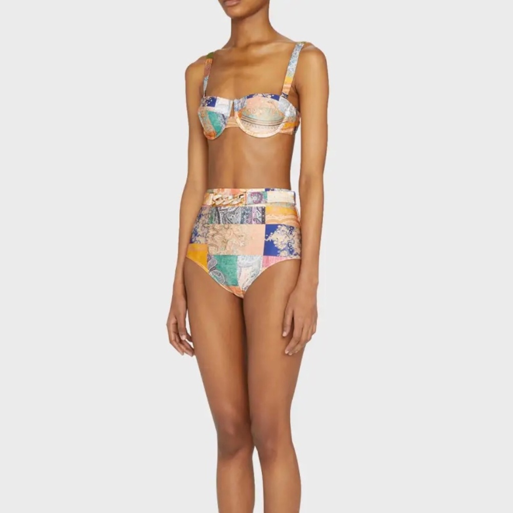ZIMMERMANN ANNEKE PAISLEY PATCHWORK BALCONETTE BIKINI TOP. Size: 3AU (8-10US).